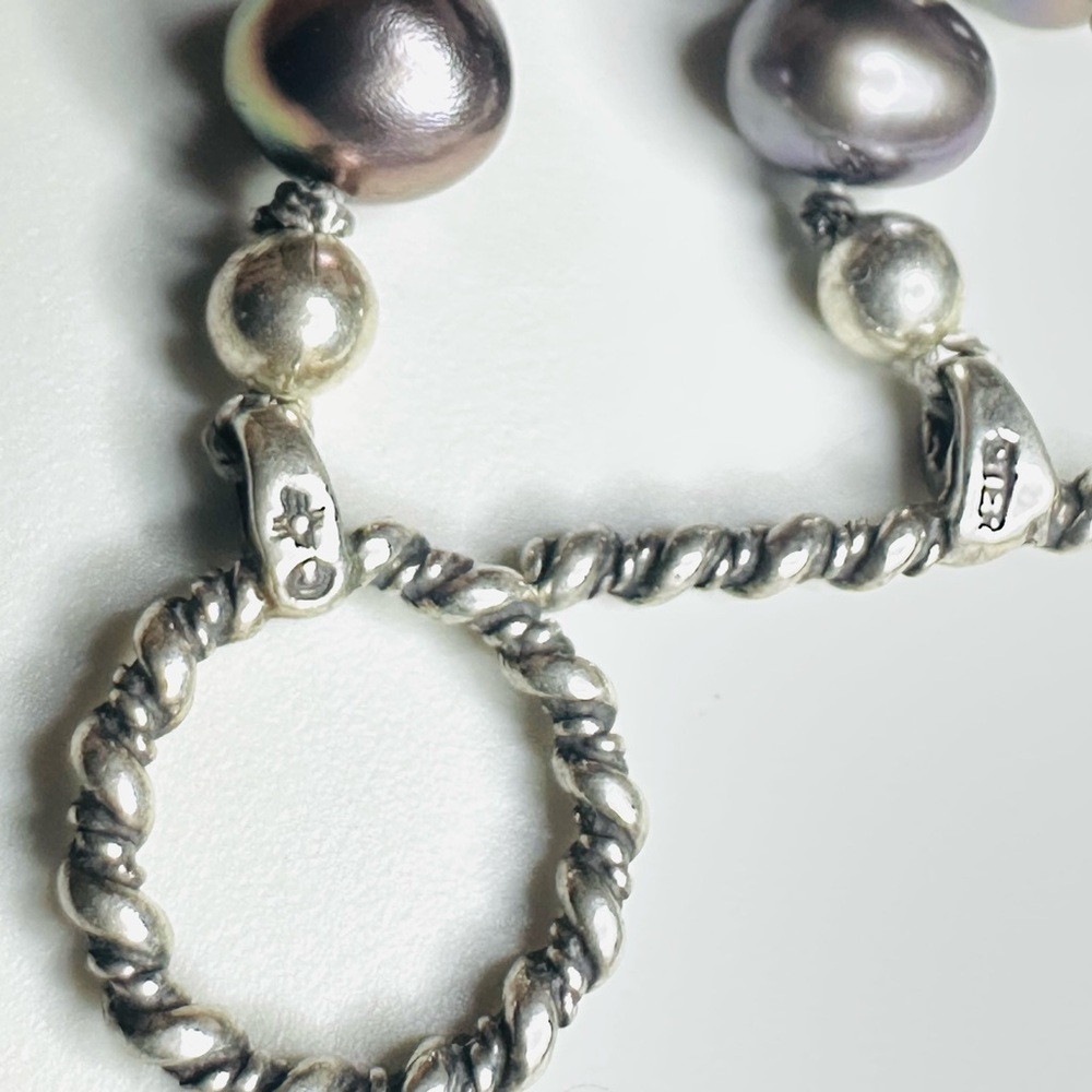 Purple Grey Peacock Pearls & Sterling Silver Necklace - 16” Sunwest Jewelry Co - Picture 3 of 4